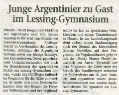 Ankündigung Gastschüler aus Argentinien